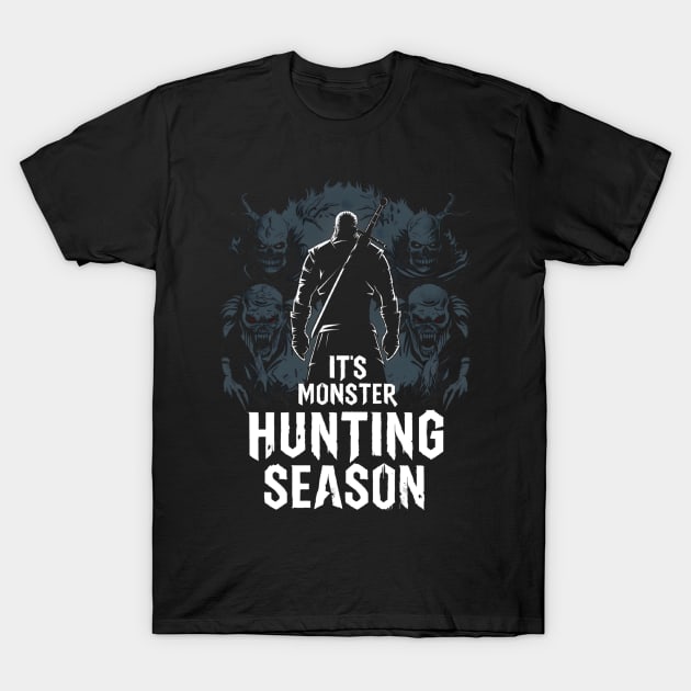 It's Monster Hunting Season - Silhouette - Witcher T-Shirt by Fenay-Designs